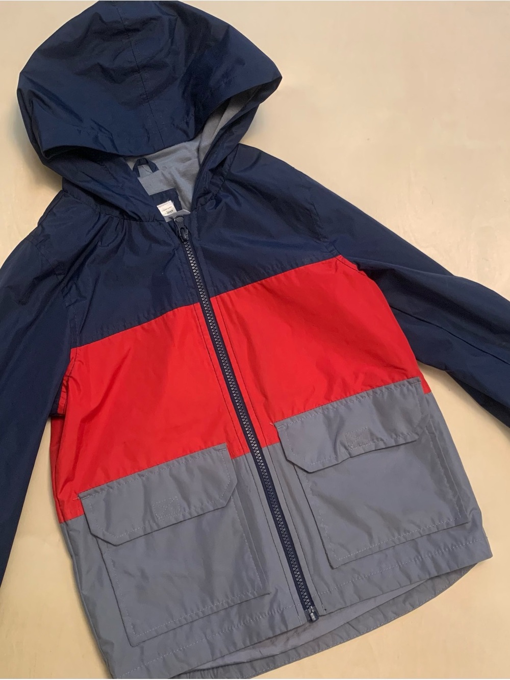 Carter’s Kids Colorblock Hooded Raincoat - Navy, Red, Gray, Size 6